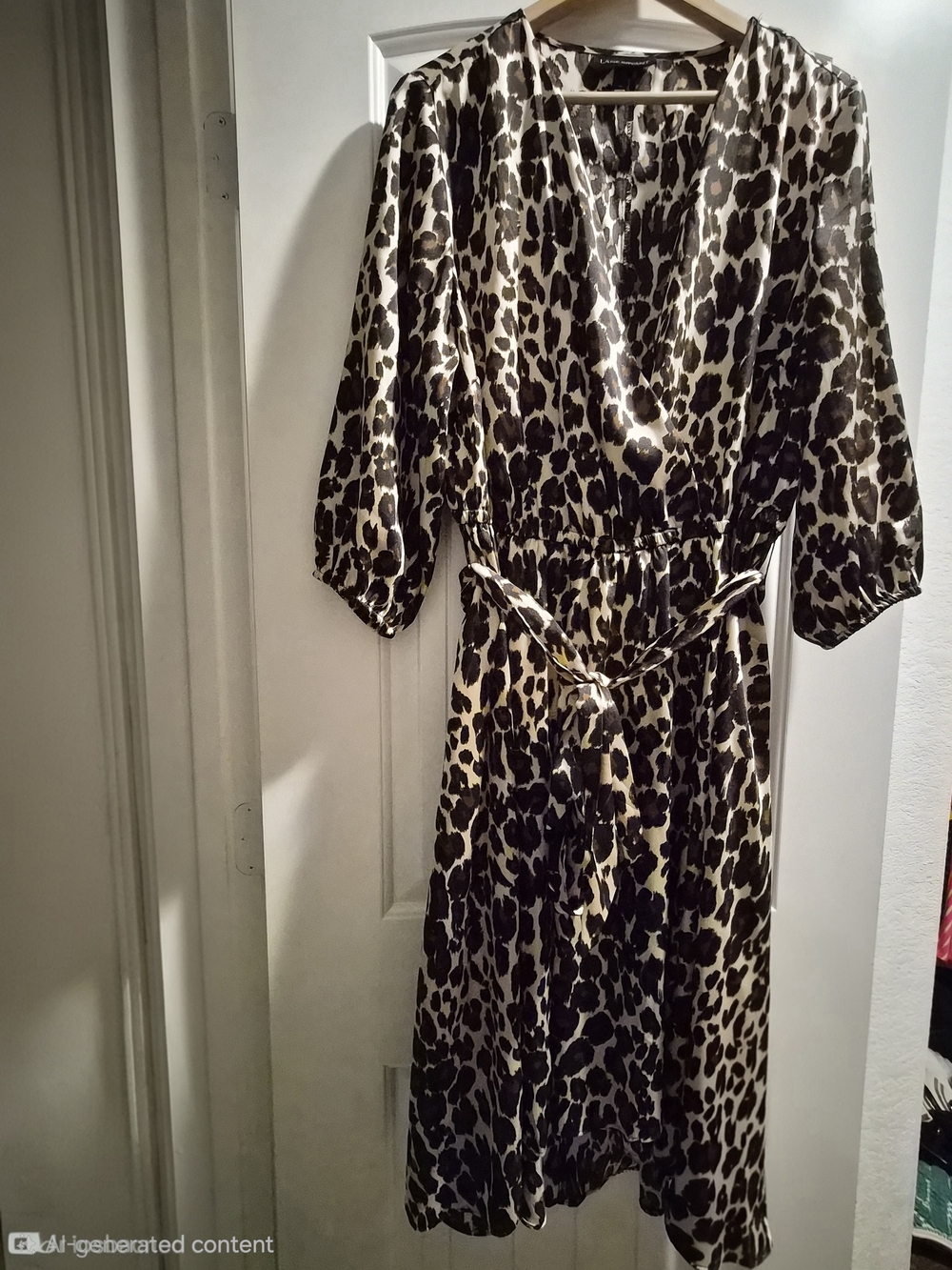 Lane Bryant Leopard Print Wrap-Style Midi Dress - Black & Cream